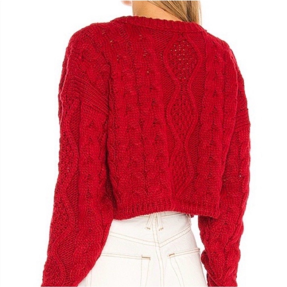 Musier Paris Adele Cable Knit Sweater Women’s Size Medium Cropped Red - Picture 3 of 11